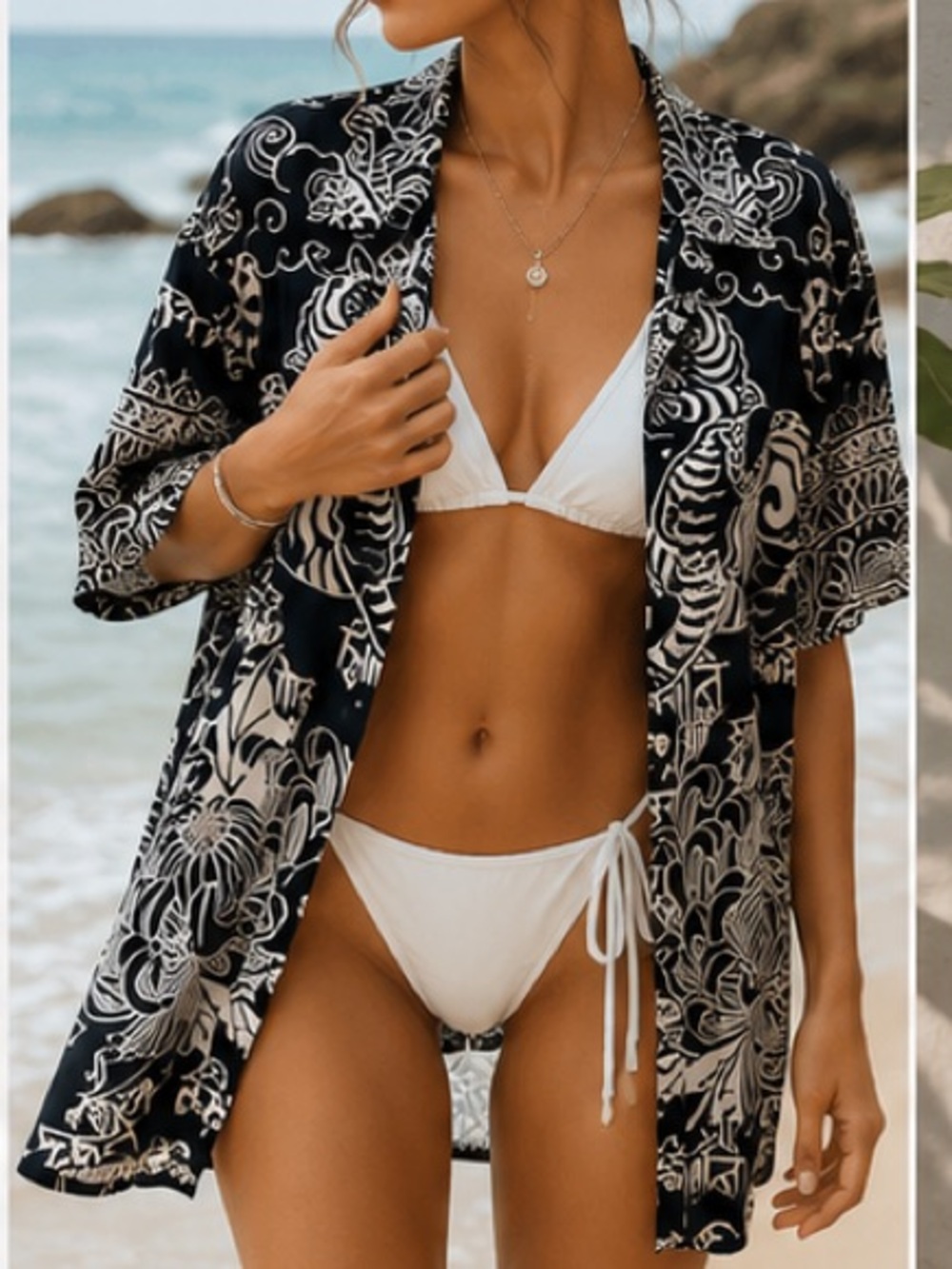🖤🤍 Rare Bali Graphic Button-Up Shirt | Tropical Resort Statement Print